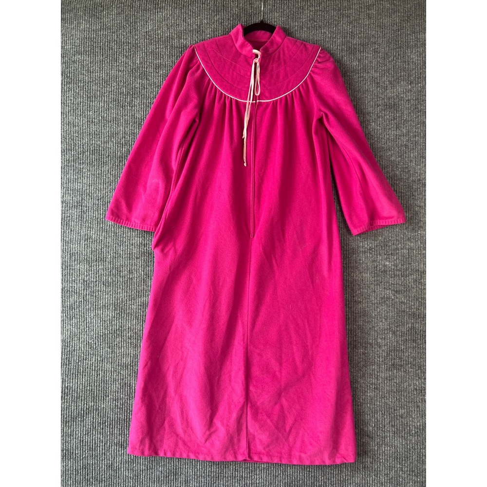 Vintage 80s Pink Fleece Robe Small Cottagecore Grannycore Made in USA Zip Front
